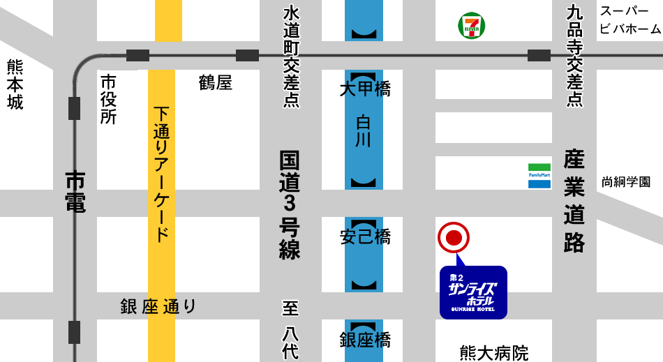 第二サンライズホテル 市街地付近